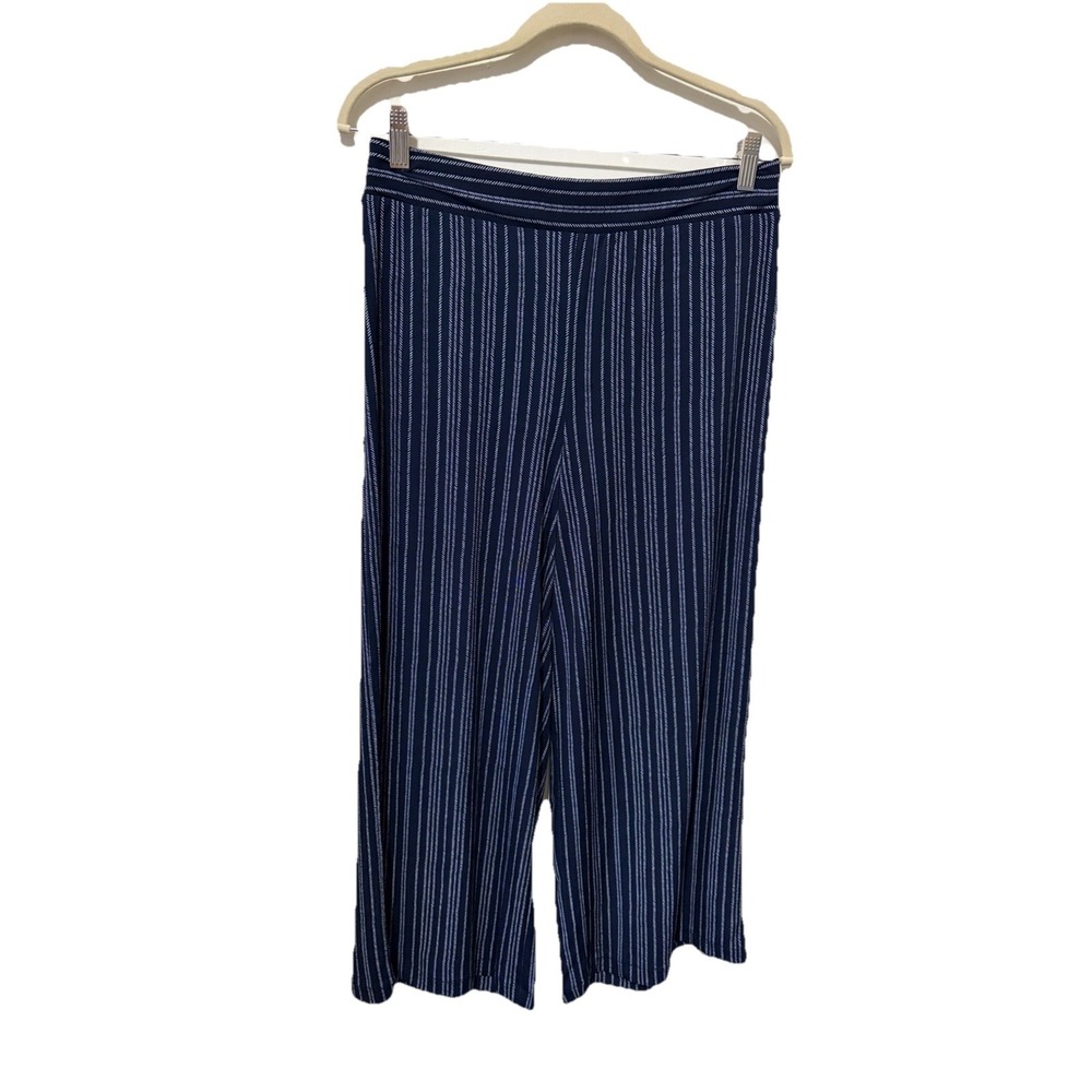 Adrianna Papell Cropped Dark Blue Striped Flare Soft‎ Pant Size Medium New